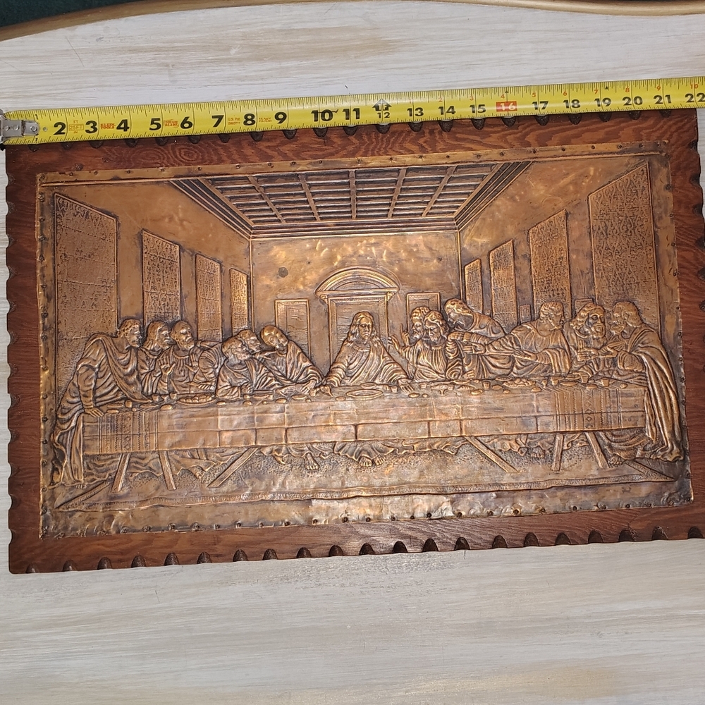 Large Vintage Embossed Copper Wall Art - The Last Supper Motif in Warm Copper